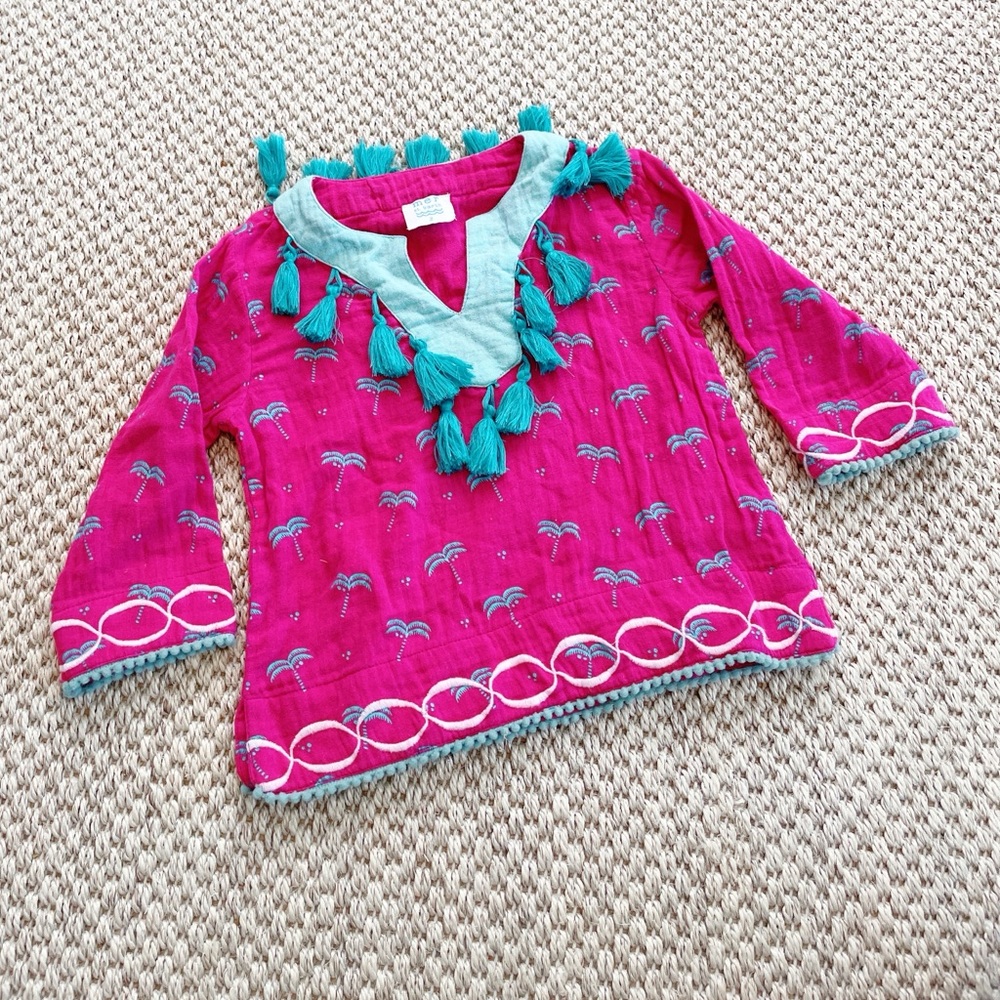 Mer St. Barth Girls Size 2 Pink Tassel Embroidered Tunic Top - Nordstrom $98